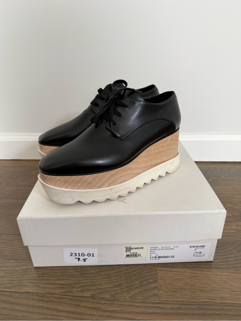 Stella McCartney Black Leather Platform Lace-Up Shoes